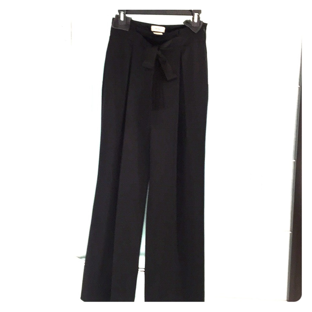 Black satin evening pants, wide leg